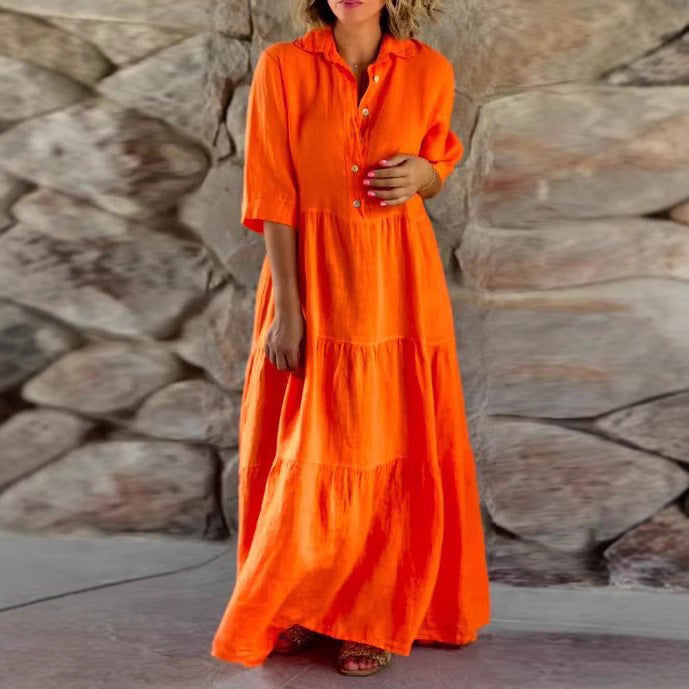 Damen Maxikleid mit exklusivem Knopfdesign und luftiger Silhouette Drune