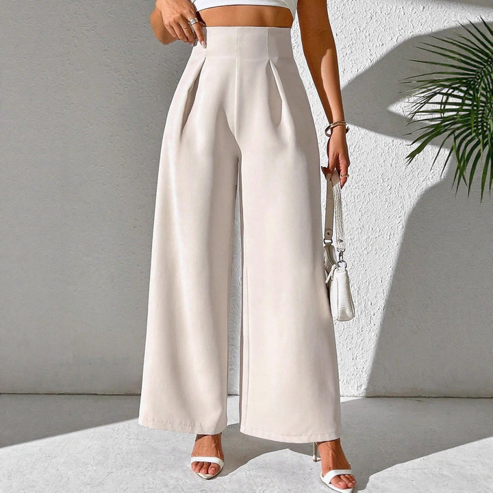 Damen Elegante High-Waist Palazzo-Hose mit Faltenfront und weitem Bein Drune