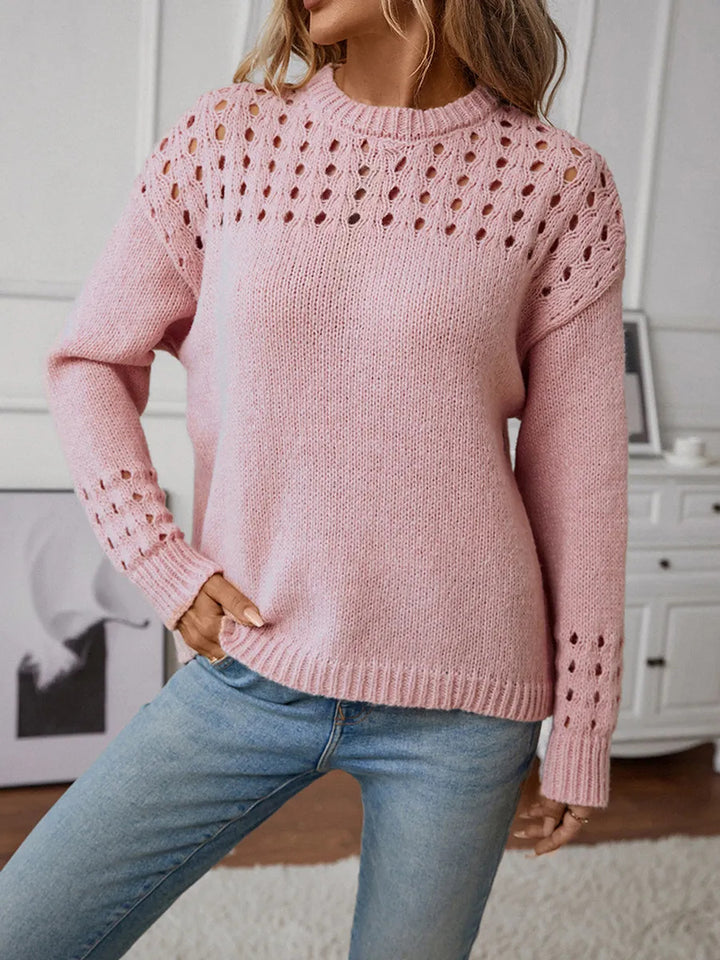 Damen Modischer Strickpullover mit Lochmuster