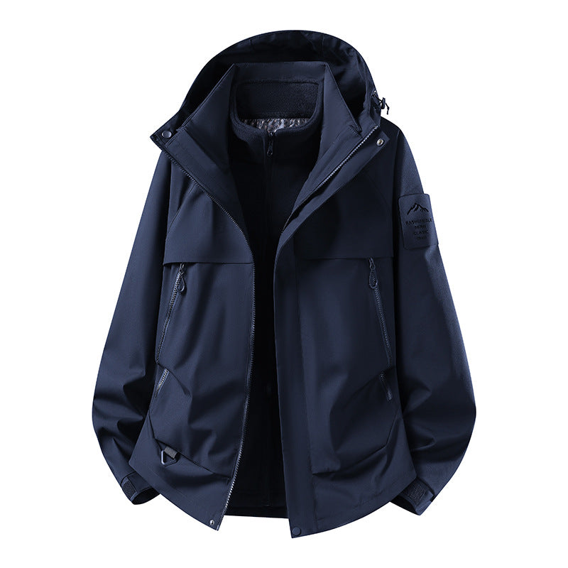 Herren modulare wasserdichte Outdoorjacke mit herausnehmbarer Fleece-Innenjacke, Kapuze und Reißverschlusstaschen Drune