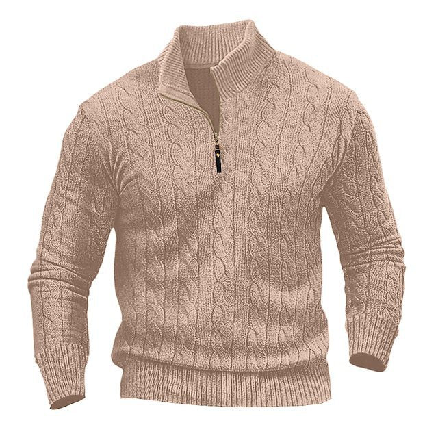 Herren Zopfmuster-Halbzipp-Pullover mit Mockneck und schmaler Silhouette Drune