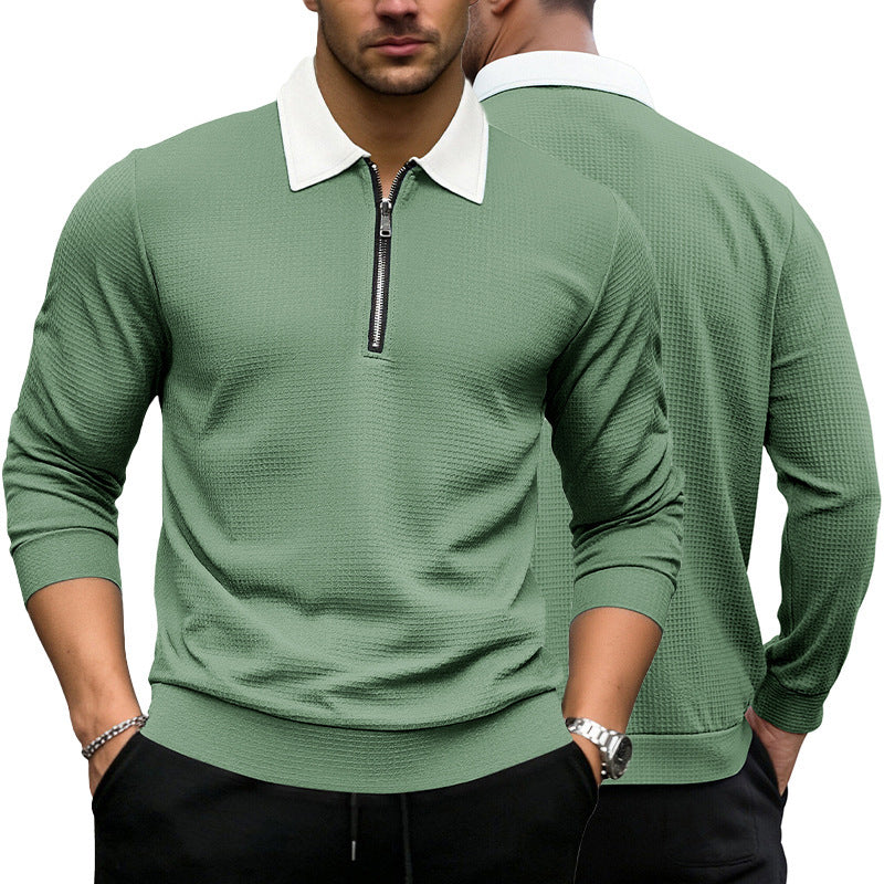 Herren Elegantes Waffelstruktur-Poloshirt mit Halbzip und Kontrastkragen Drune