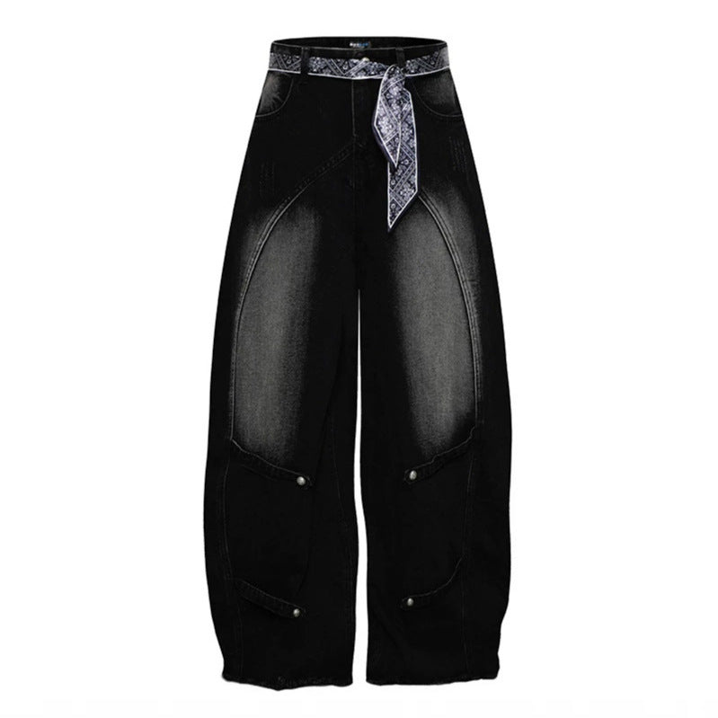 Damen Weite Denim-Culotte mit hohem Bund und Bandana-Gürtel Drune