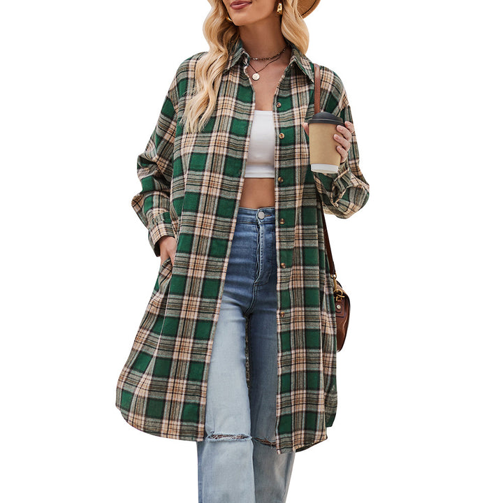 Damen lässige Flanell-Hemdjacke im Oversized-Schnitt Drune