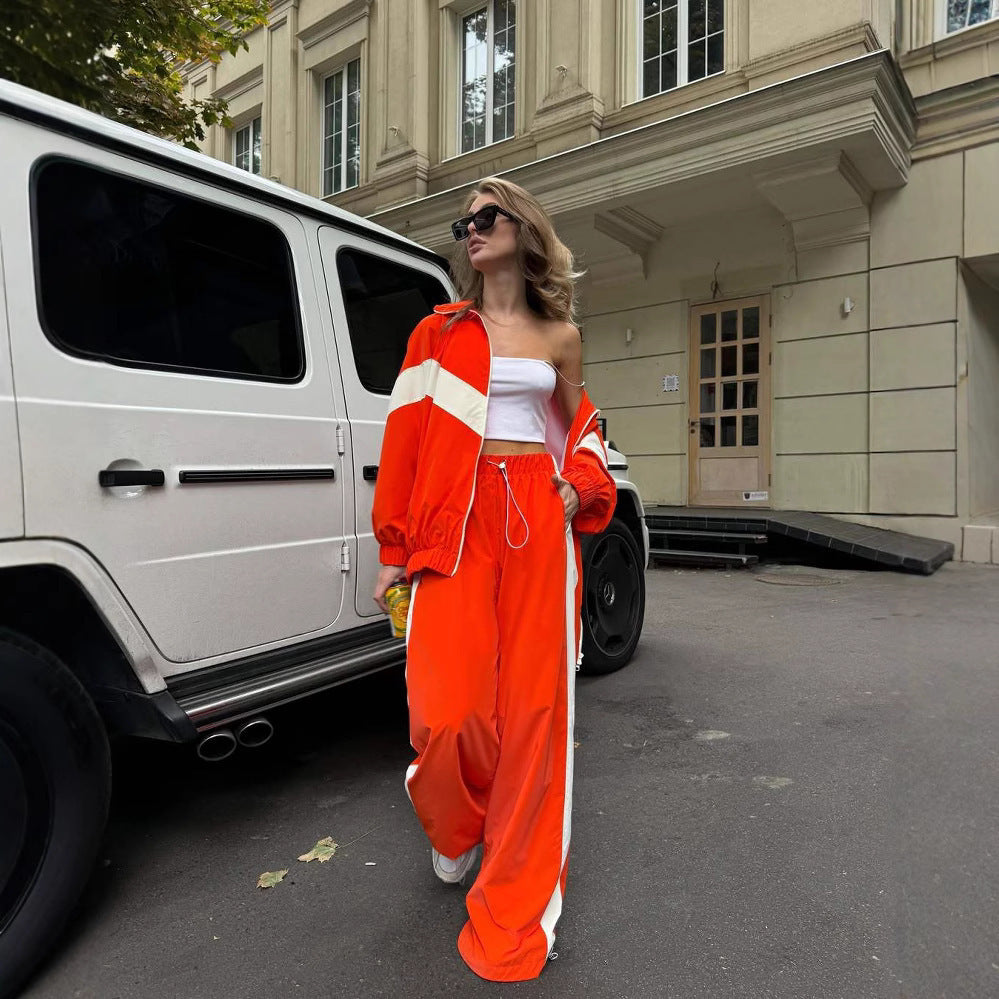 Damen leichte Oversize-Windbreakerjacke mit Kontrastpanelen, Tunnelzugbund und elastischen Bündchen Drune