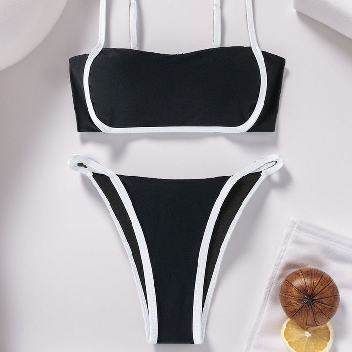 Damen Bandeau Bikini mit hohem Beinausschnitt und verstellbaren Trägern Drune