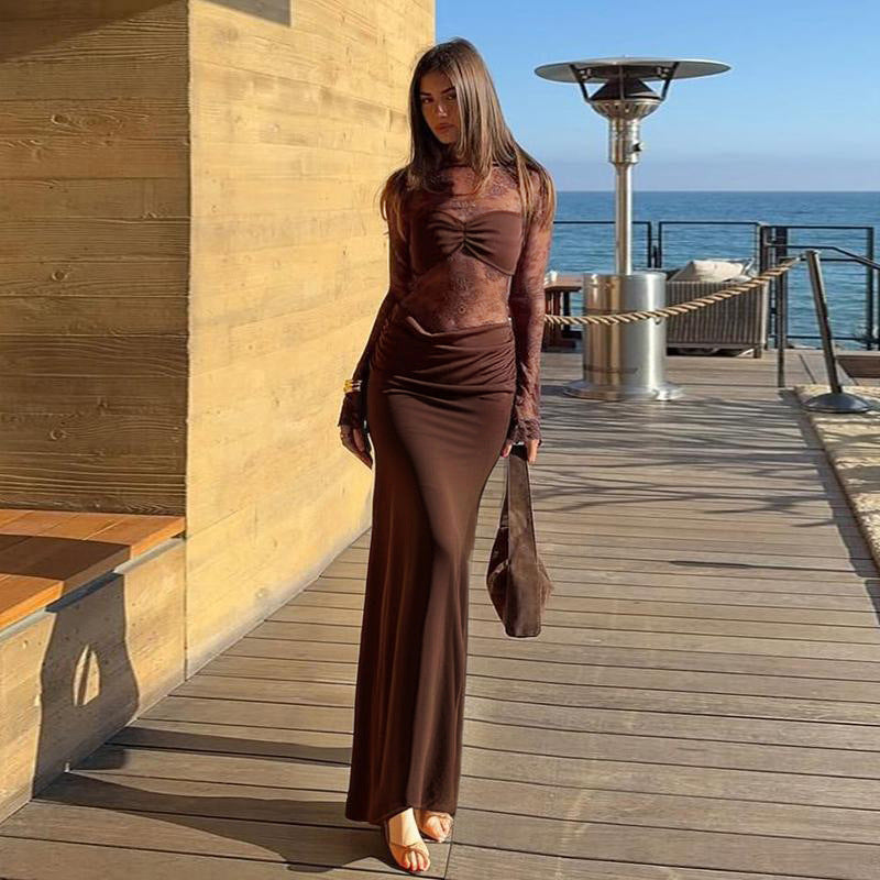 Damen Spitzenkleid mit figurbetontem Schnitt und eleganten Details Drune