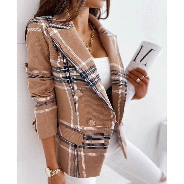 Damen Karierter Blazer mit Doppelreihiger Knopfleiste und Modernem Schnitt Drune
