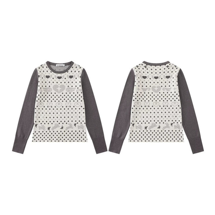 Damen Feinstrick-Pullover mit Jacquard-Motiv, Rundhalsausschnitt und Kontrastärmeln Drune