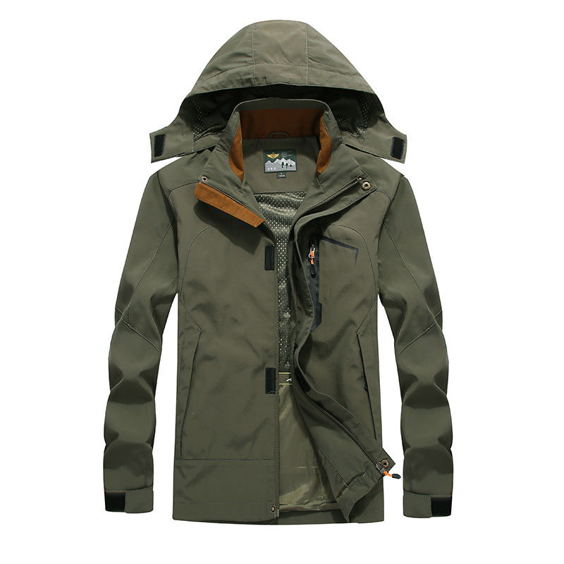 Herren wasserabweisende Outdoorjacke im technischen Parkastil mit abnehmbarer Kapuze Drune