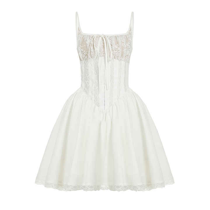 Damen elegantes Spitzenkleid mit niedlichen Rüschendetails Drune