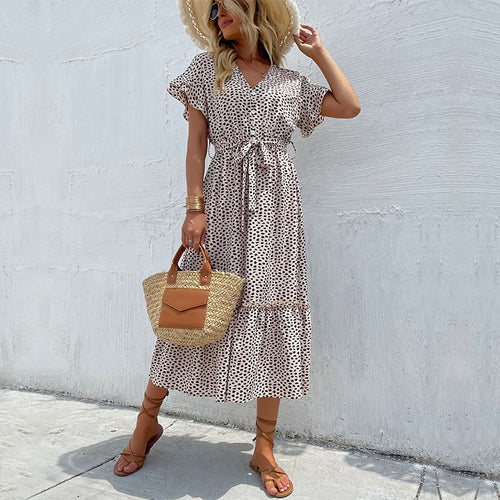 Damen Maxi-Kleid mit voluminösen Ärmeln und vielseitigem Taillengürtel Drune