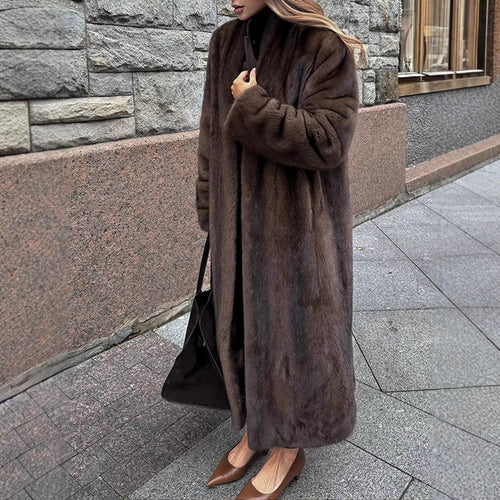 Damen Eleganter und flauschiger Langmantel aus Kunstfell Drune