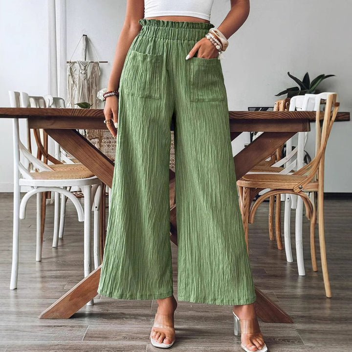 Damen Weitbeinige Hose mit elastischem Bund und praktischen Taschen Drune