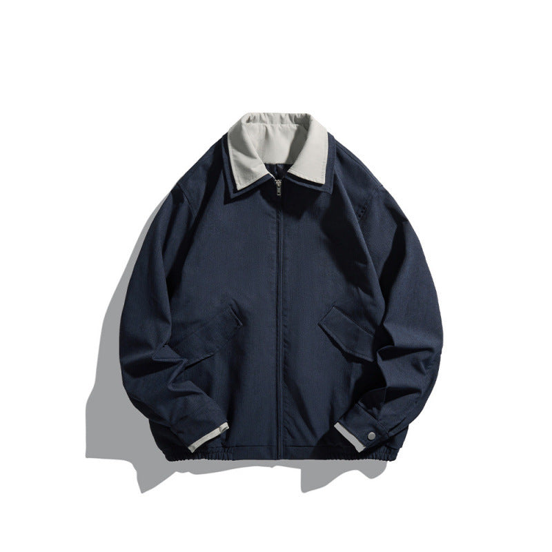 Herren Kurz geschnittene Canvas-Blousonjacke im Workwear‑Look mit kontrastierendem Hemdkragen Drune