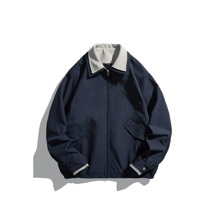 Herren Kurz geschnittene Canvas-Blousonjacke im Workwear‑Look mit kontrastierendem Hemdkragen Drune