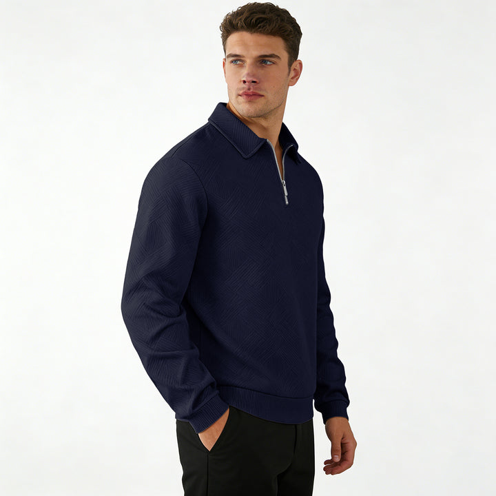 Herren Strukturierter Halbzip-Pullover mit Kragen und Rippbündchen Drune