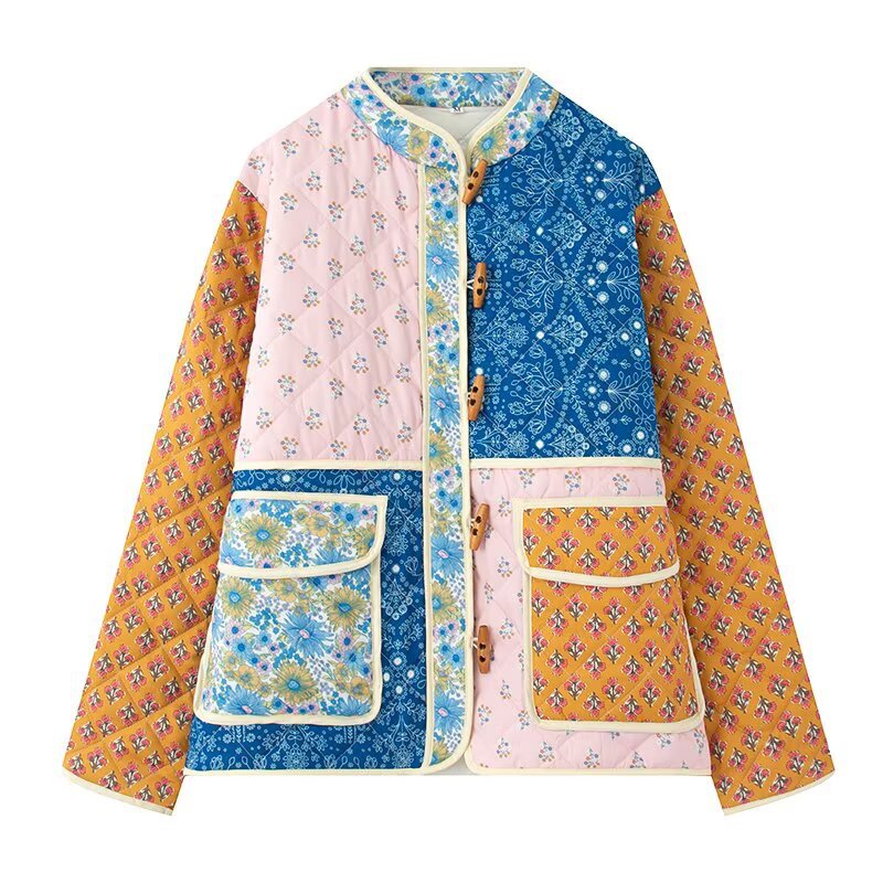 Damen gefütterte Patchwork-Jacke mit praktischen Taschen Drune