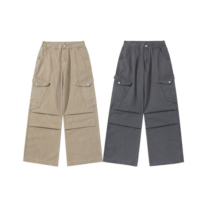 Damen Breite Utility-Cargo-Hose aus robustem Canvas mit hoher Taille und Kniefalten Drune