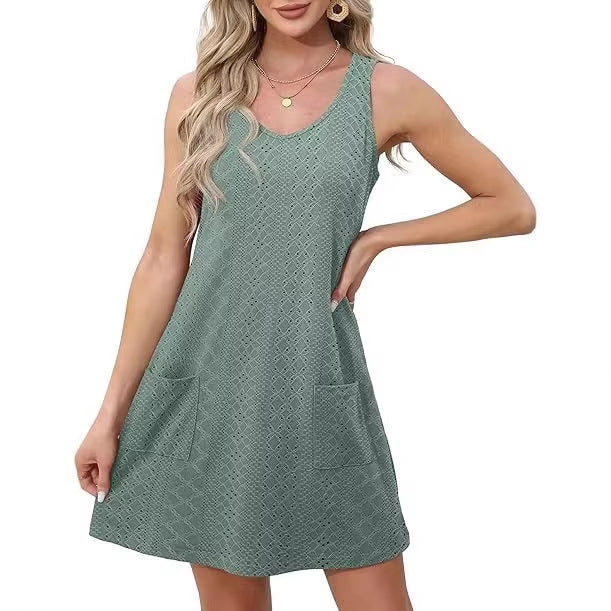 Damen Freizeitkleid mit Taschen und V-Ausschnitt Drune