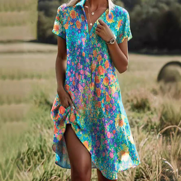 Frauen Kurzarm Floral Shift Kleid Drune