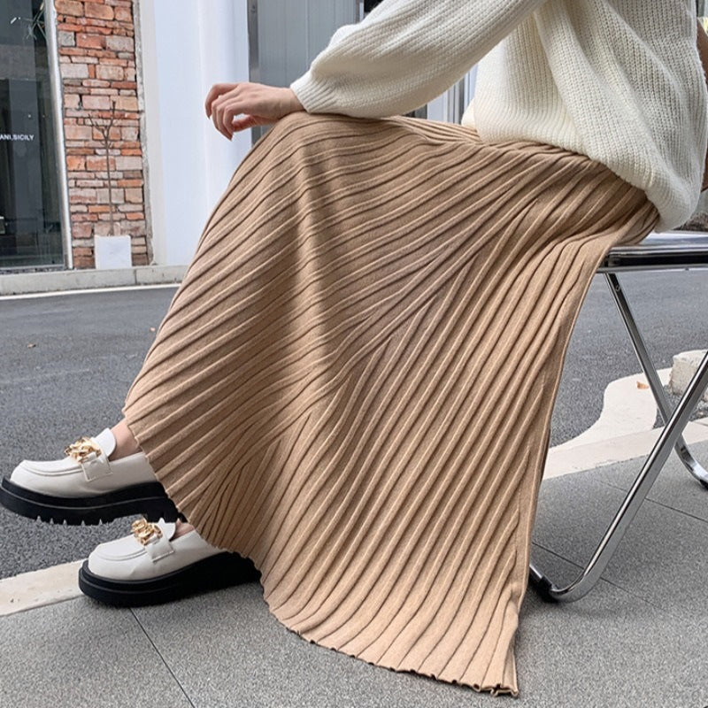 Damen Plissee Maxi-Rock mit eleganter Rippenstruktur Drune
