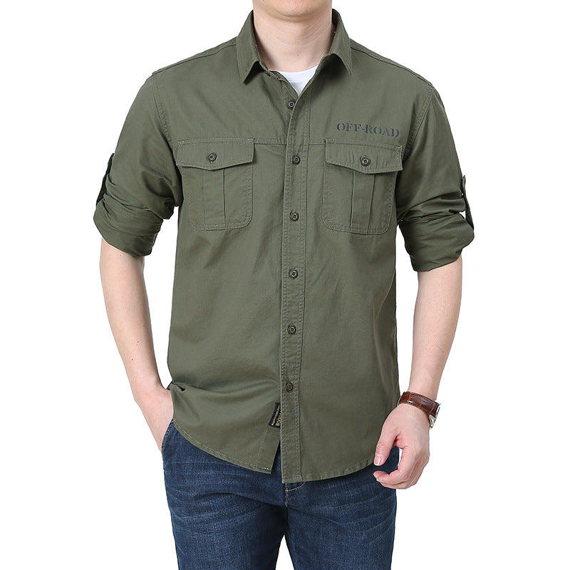 Herren robustes Overshirt aus Baumwoll-Canvas mit Brustpattentaschen Drune