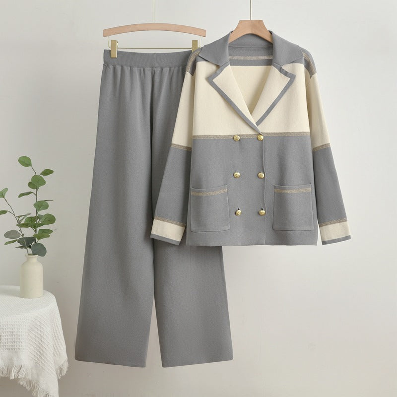 Damen elegantes und komfortables Freizeitanzug-Set mit doppelter Knopfleiste Drune