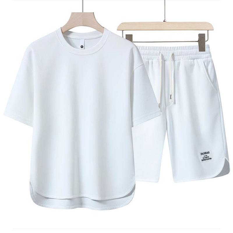 Unisex lässiges Set aus T-Shirt und Shorts mit seitlichen Taschen und elastischem Bund Drune