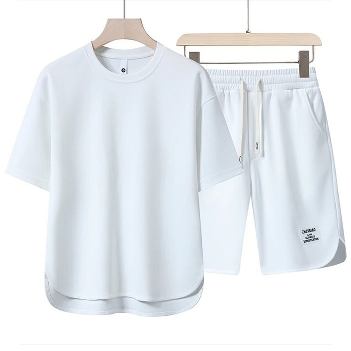 Unisex lässiges Set aus T-Shirt und Shorts mit seitlichen Taschen und elastischem Bund Drune