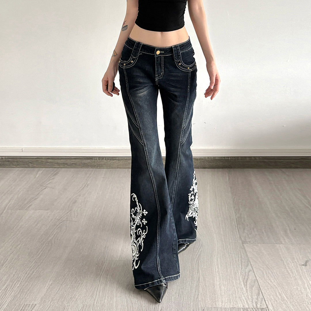 Damen Jeans mit ausgestelltem Bein und eleganter Stickerei Drune