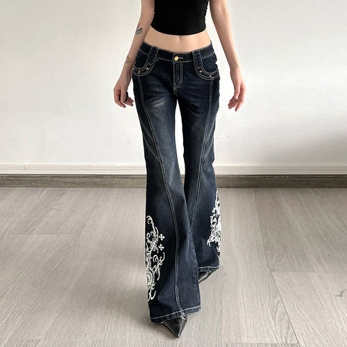Damen Jeans mit ausgestelltem Bein und eleganter Stickerei Drune