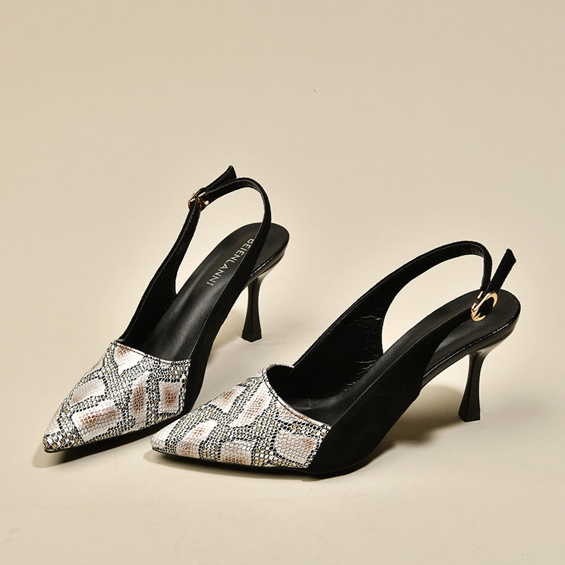 Damen nan spitze Pumps mit Fersenriemen, Reptilprägung und schmalem Stilettoabsatz Drune
