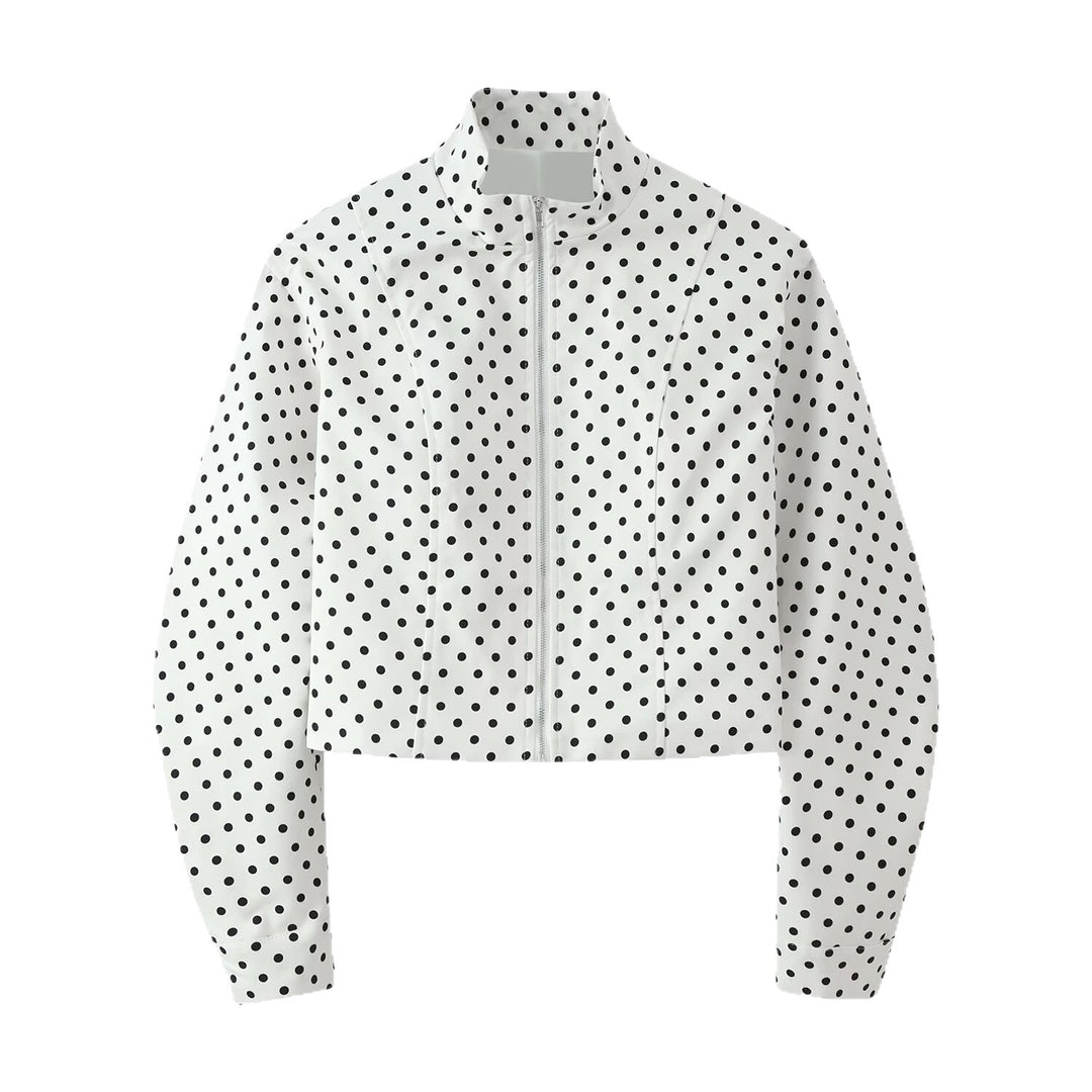 Damen Gepunktete Cropped-Übergangsjacke mit Stehkragen und Reißverschluss Drune