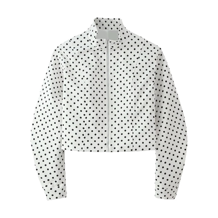 Damen Gepunktete Cropped-Übergangsjacke mit Stehkragen und Reißverschluss Drune