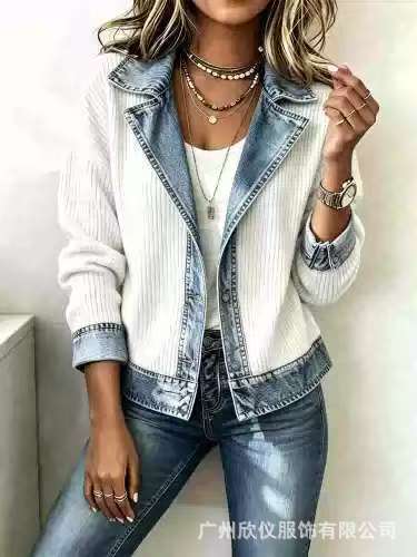 Damen Modischer Denim-Mix Blazer Drune