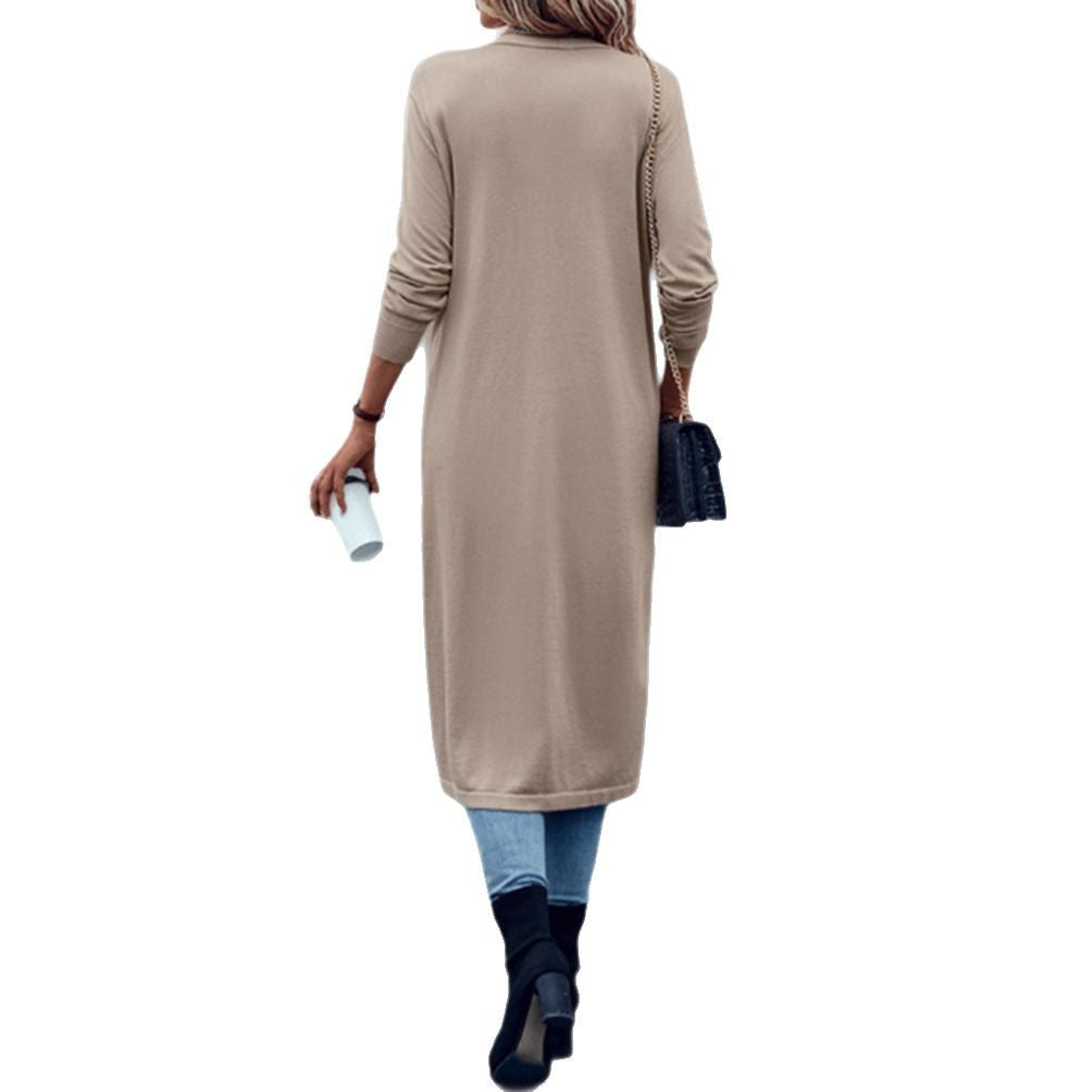 Damen nan langer Feinstrick-Cardigan im Duster-Stil mit offenem Fall und schmaler Ärmelpartie Drune