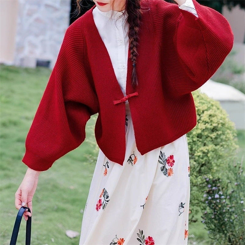 Damen gemütliche Strickjacke mit breiten Ärmeln Drune
