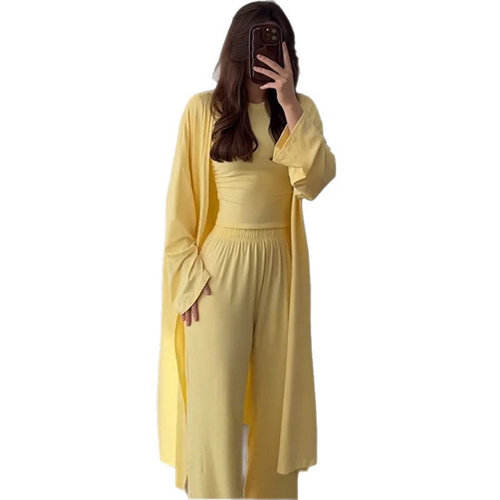 Damen Loungewear-Kombination aus langärmligem Oberteil und weiten Palazzo-Hosen Drune