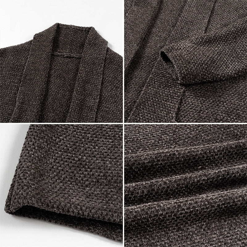 Herren nan offener Strickmantel mit weitem Fallendem Schalkragen und aufgesetzten Eingrifftaschen Drune