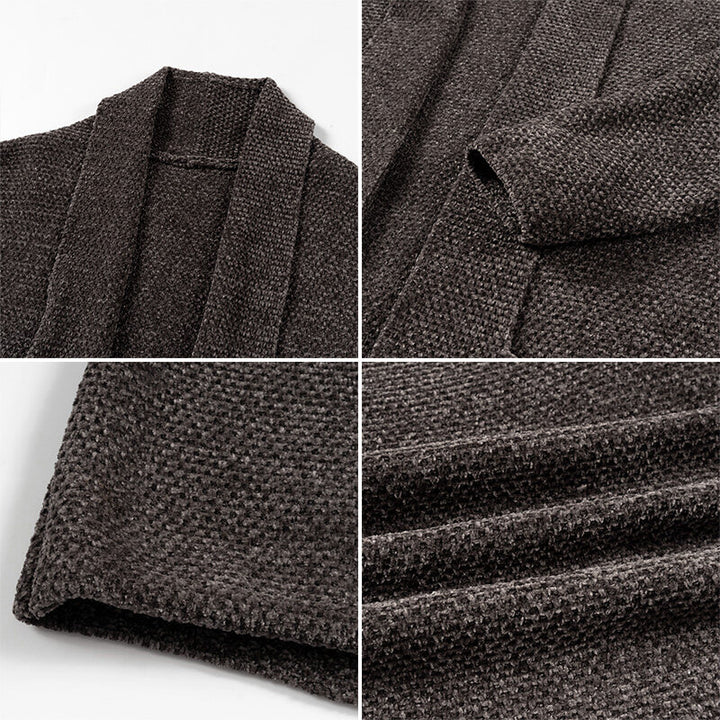 Herren nan offener Strickmantel mit weitem Fallendem Schalkragen und aufgesetzten Eingrifftaschen Drune