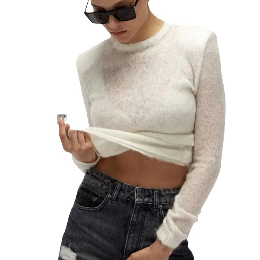 Damen Transparente Strickpullover mit V-Ausschnitt Drune