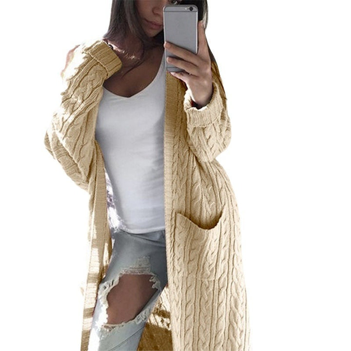 Damen Langer Oversize Zopfmuster-Strickcardigan mit Eingrifftaschen Drune