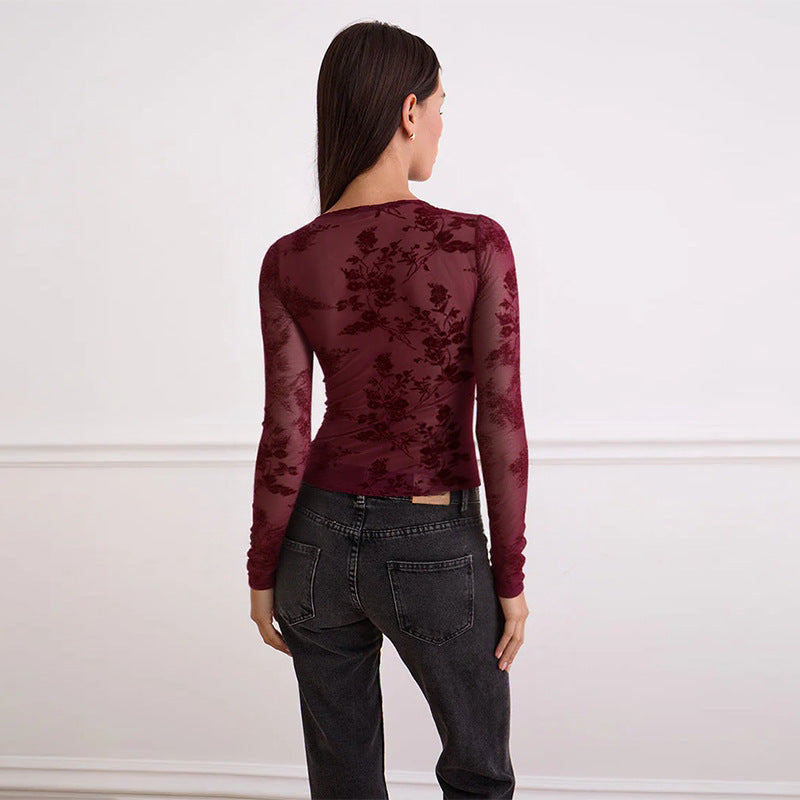 Damen Spitzenoberteil mit tiefem V-Ausschnitt und floralem Design Drune