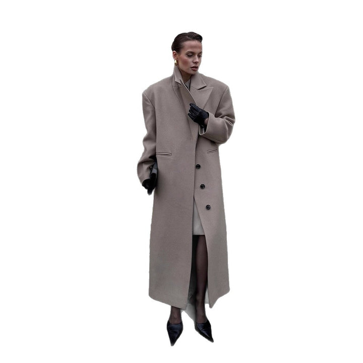 Damen Maxilanger Clean-Cut Wollmixmantel mit übergroßem Revers und gerader Silhouette Drune