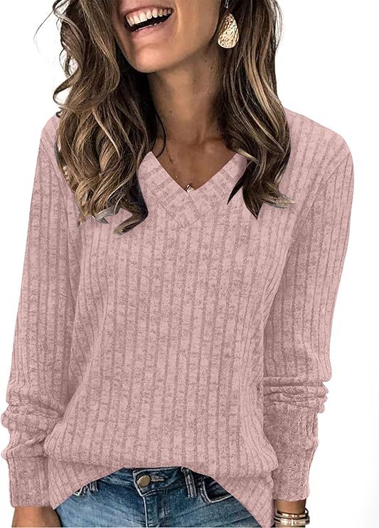 Damen Gerippter V‑Ausschnitt Feinstrickpullover mit lässiger Oversize-Passform Drune