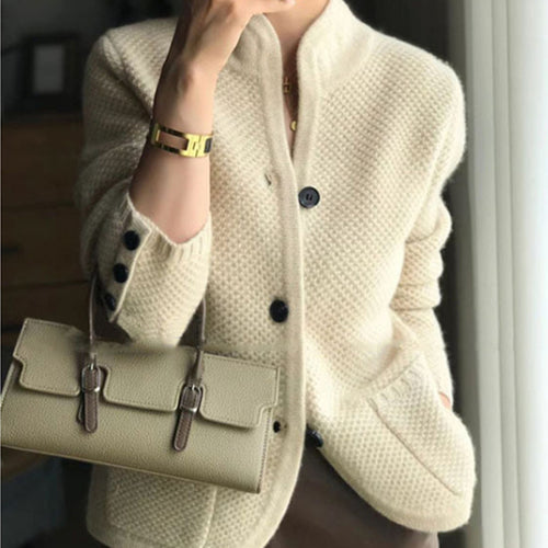Damen kuschelige Strickjacke mit eleganten Knopfdetails und großen Taschen Drune