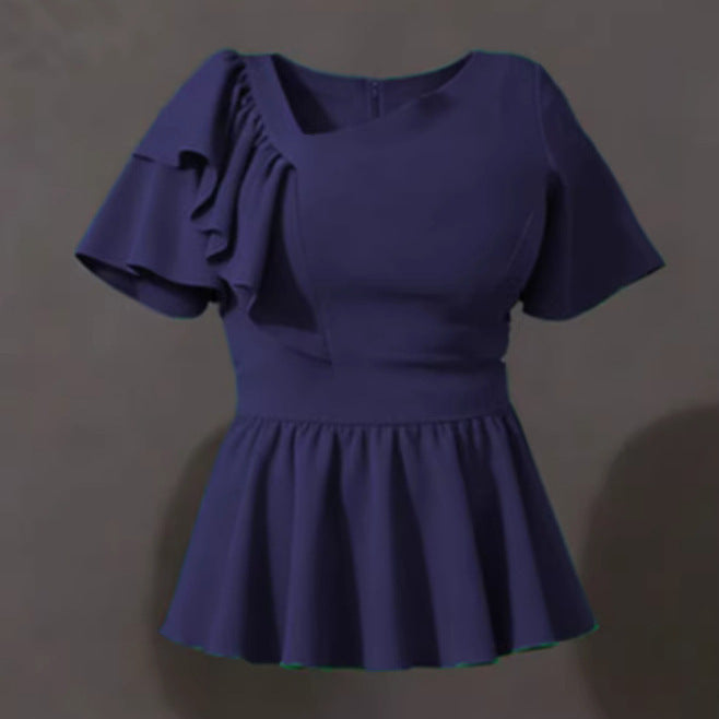 Damen Elegantes Rüschenoberteil mit fließendem Saum Drune
