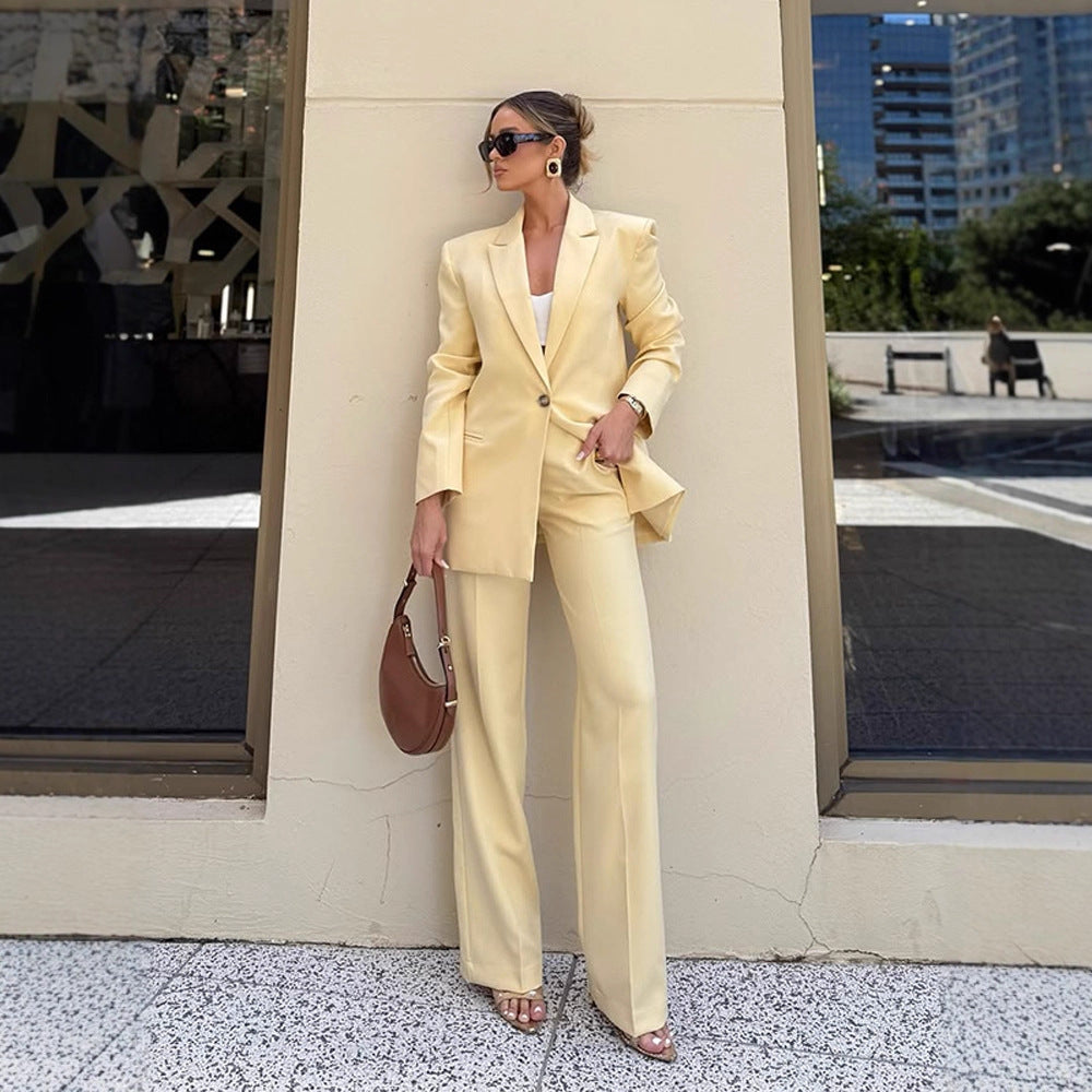 Damen Eleganter Oversize-Blazer mit hoher Taille und weiter Schlaghose Drune