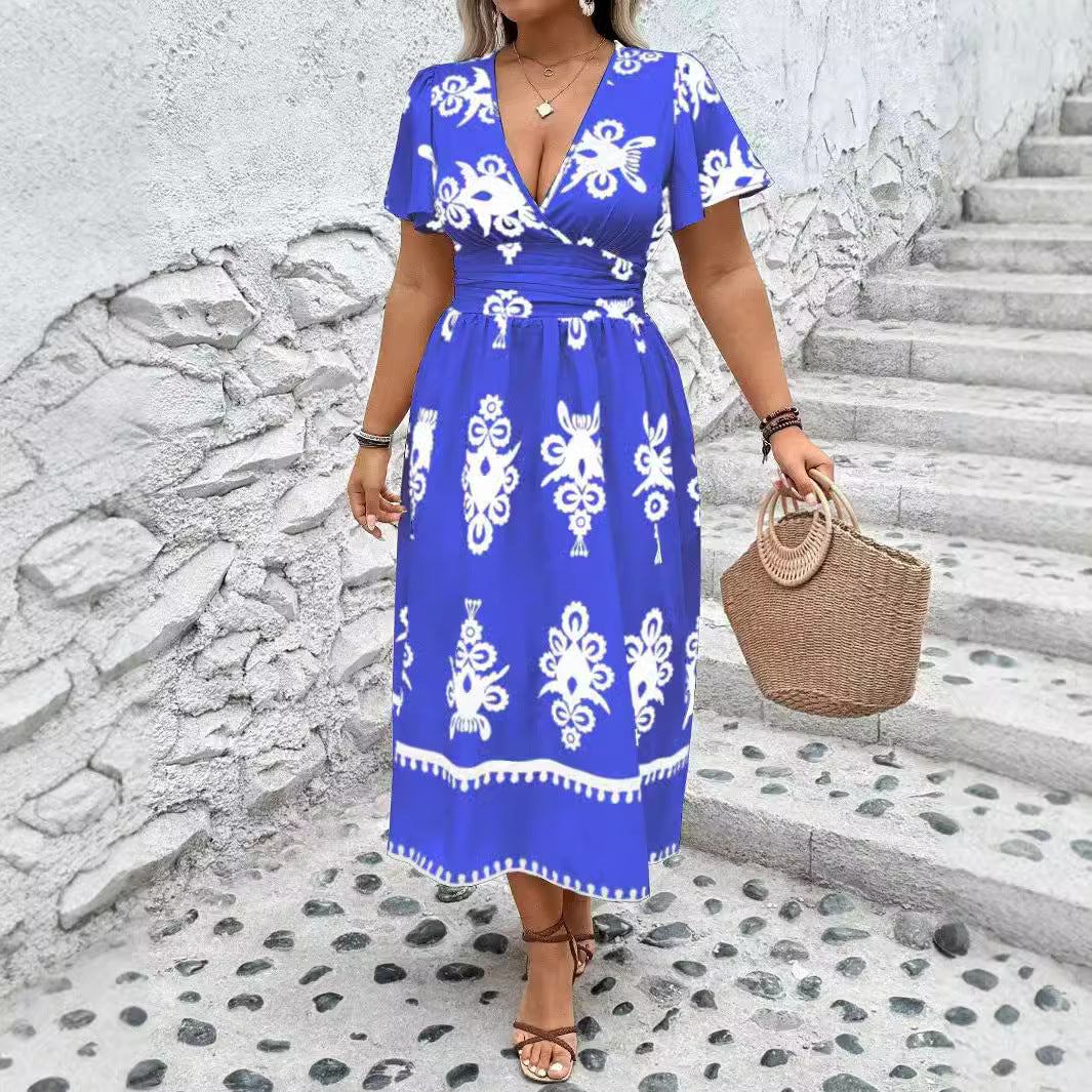Damen Wickel-Midikleid mit taillierter Drapierung und dekorativem Bordürenprint Drune